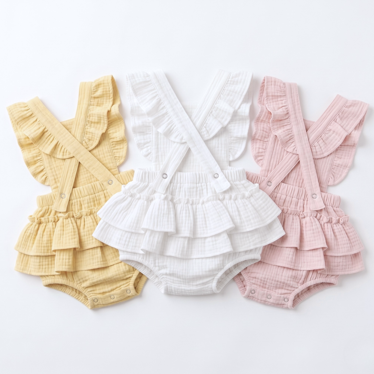Ruffled muslin bow romper in pink – 100% cotton baby romper – Lullave Boutique