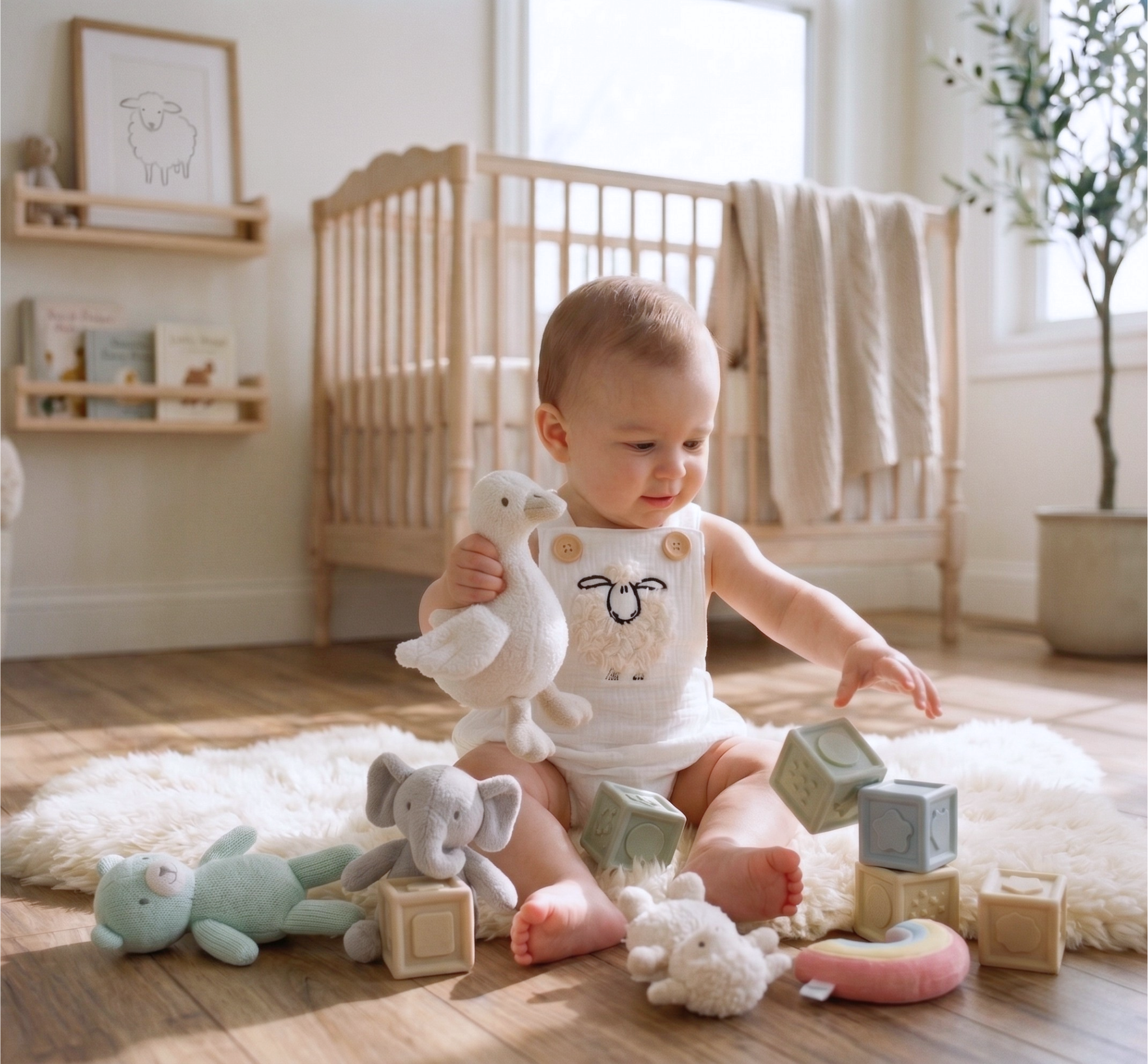 Ruffled Animal Embroidered Muslin Baby Romper | Unisex SA