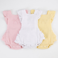 Ruffled muslin bow romper in pink – 100% cotton baby romper – Lullave Boutique