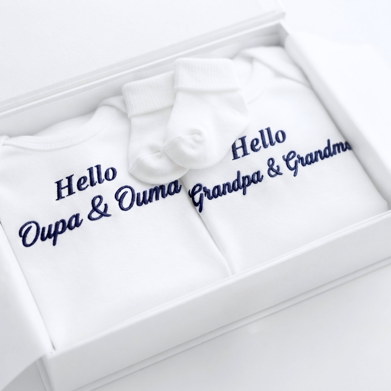 Hey Grandparents Embroidered Baby Grow | Newborn Gift for Ouma & Oupa