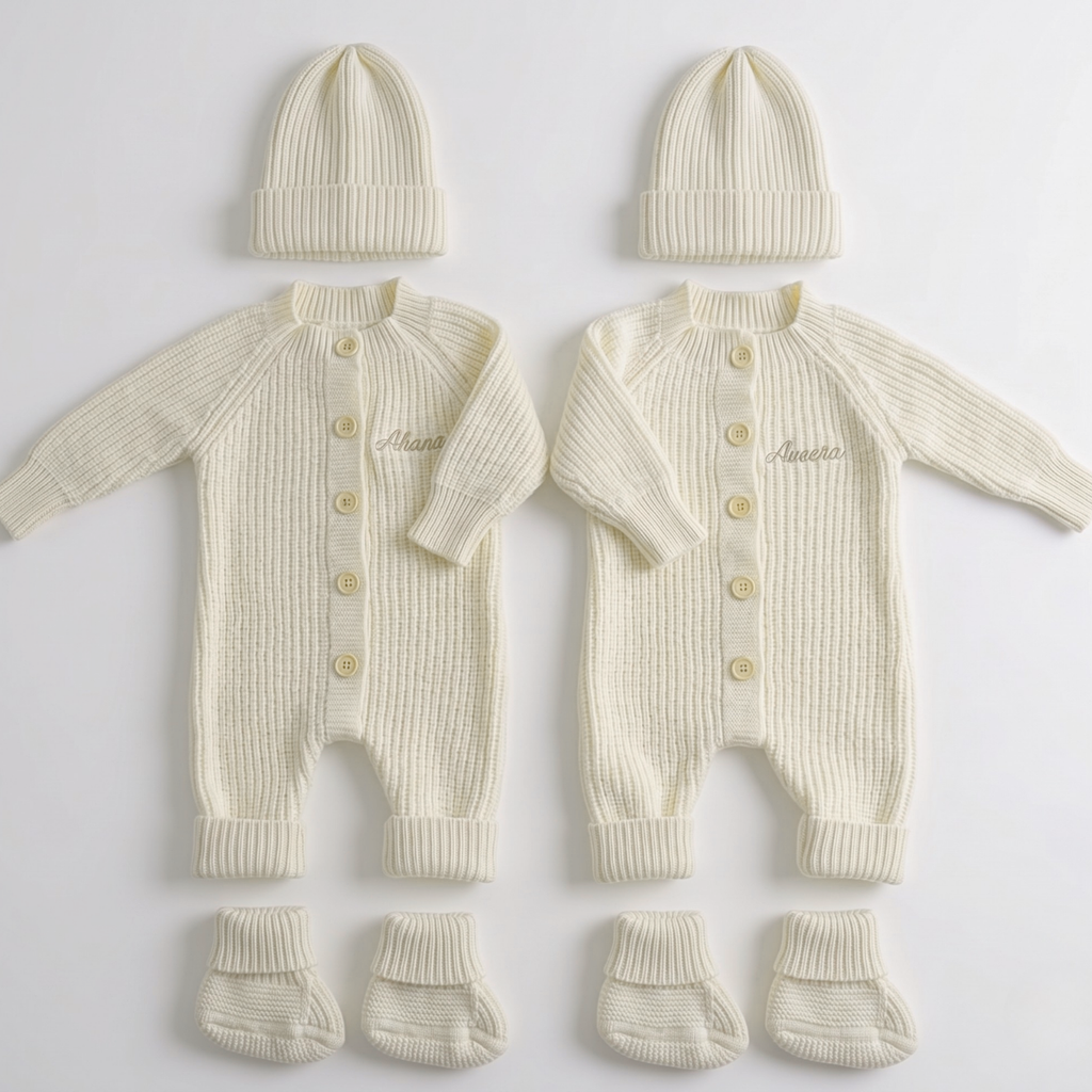 Personalised Baby Wool Knit Set | 3pc Cream Baby Gift SA