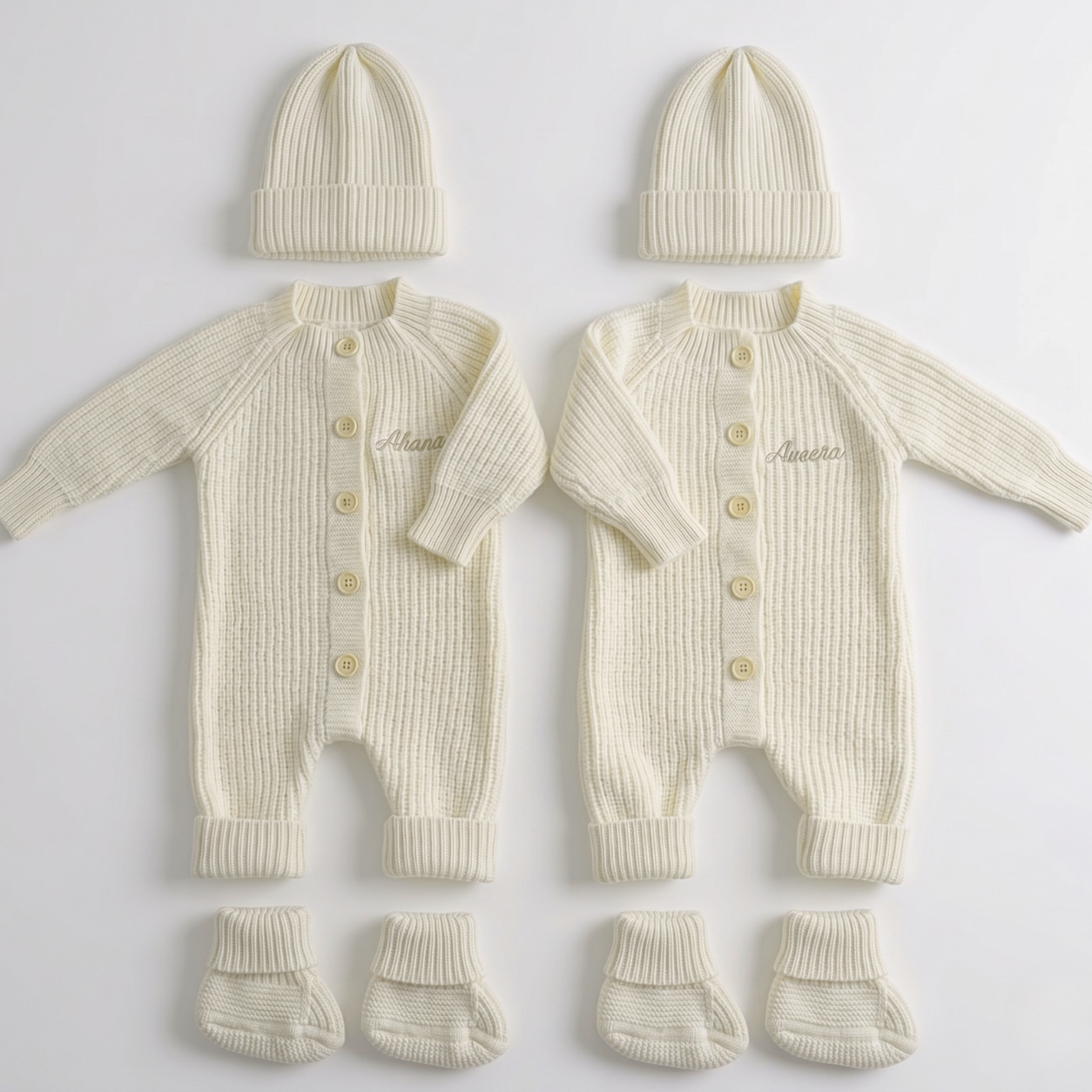 Personalised Baby Wool Knit Set | 3pc Cream Baby Gift SA