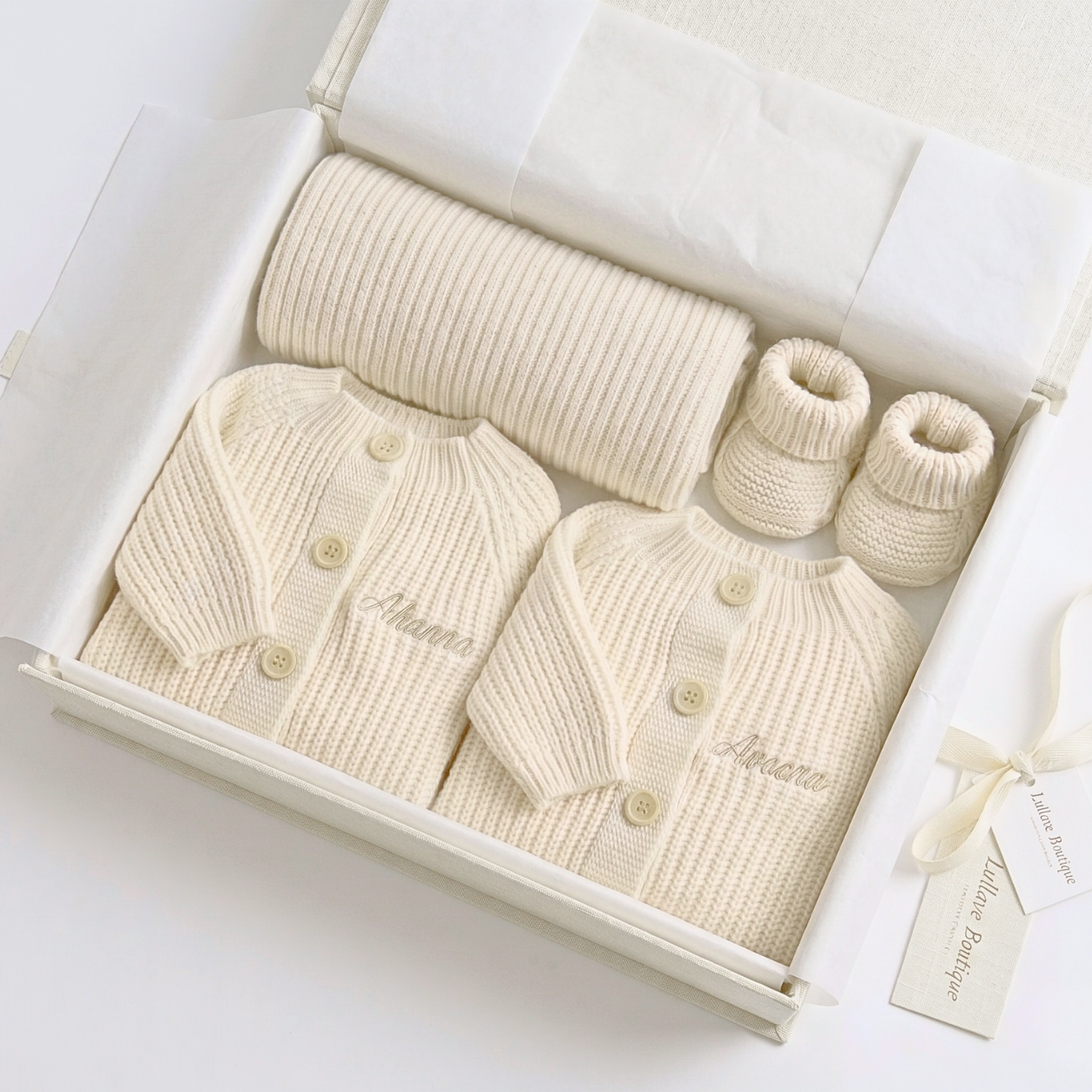 Personalised Baby Wool Knit Set | 3pc Cream Baby Gift SA