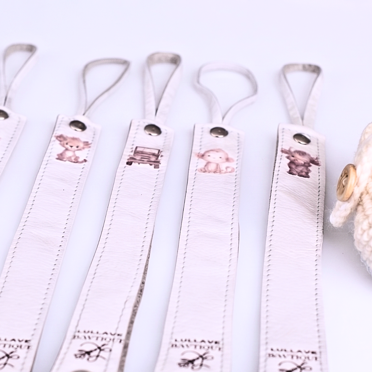 Personalised White Leather Dummy Clip