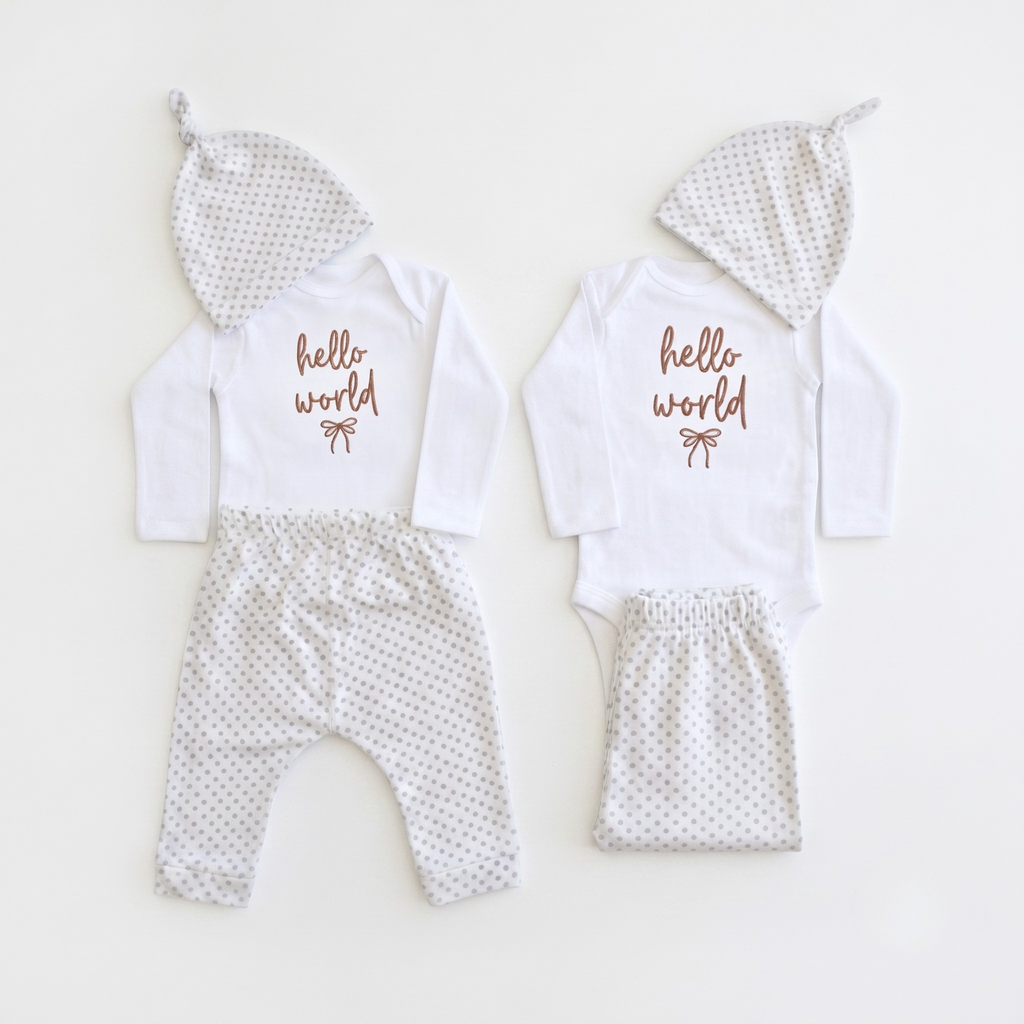 Hello World Embroidered Baby Girl Gift Set