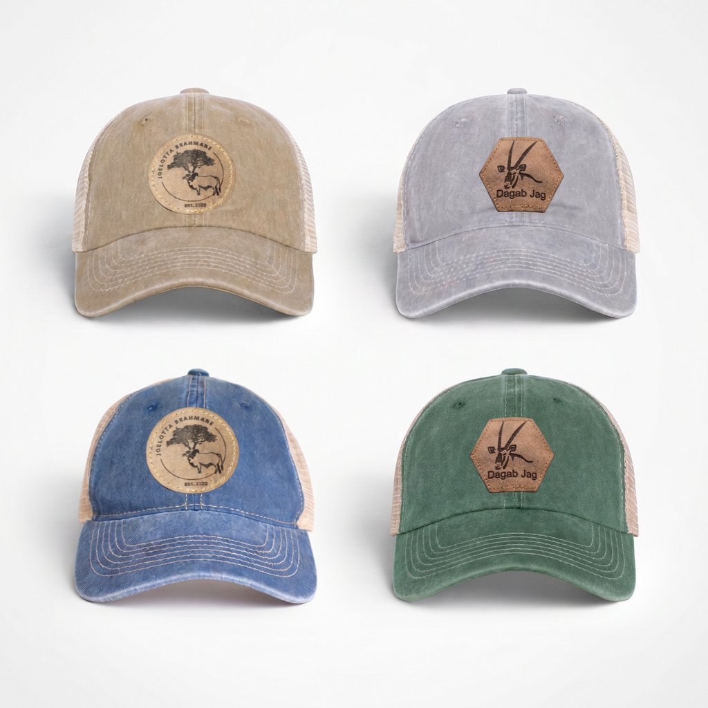 Custom Laser Engraved Leather Patch Cap collection with various colors and designs by Lullave.