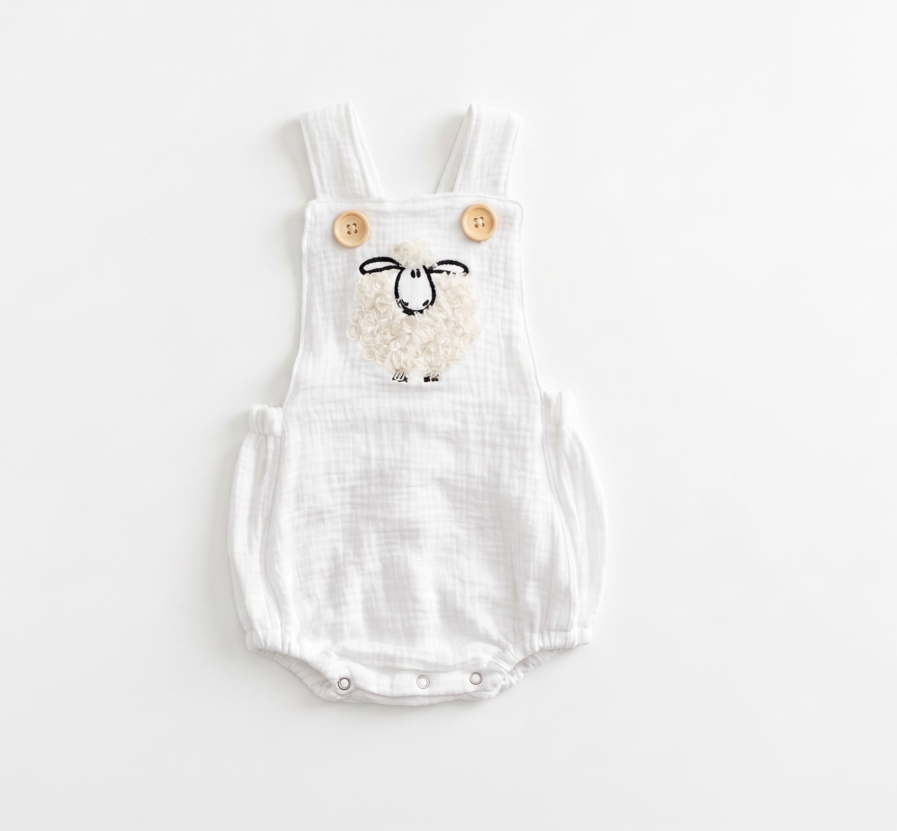 Ruffled Animal Embroidered Muslin Baby Romper | Unisex SA