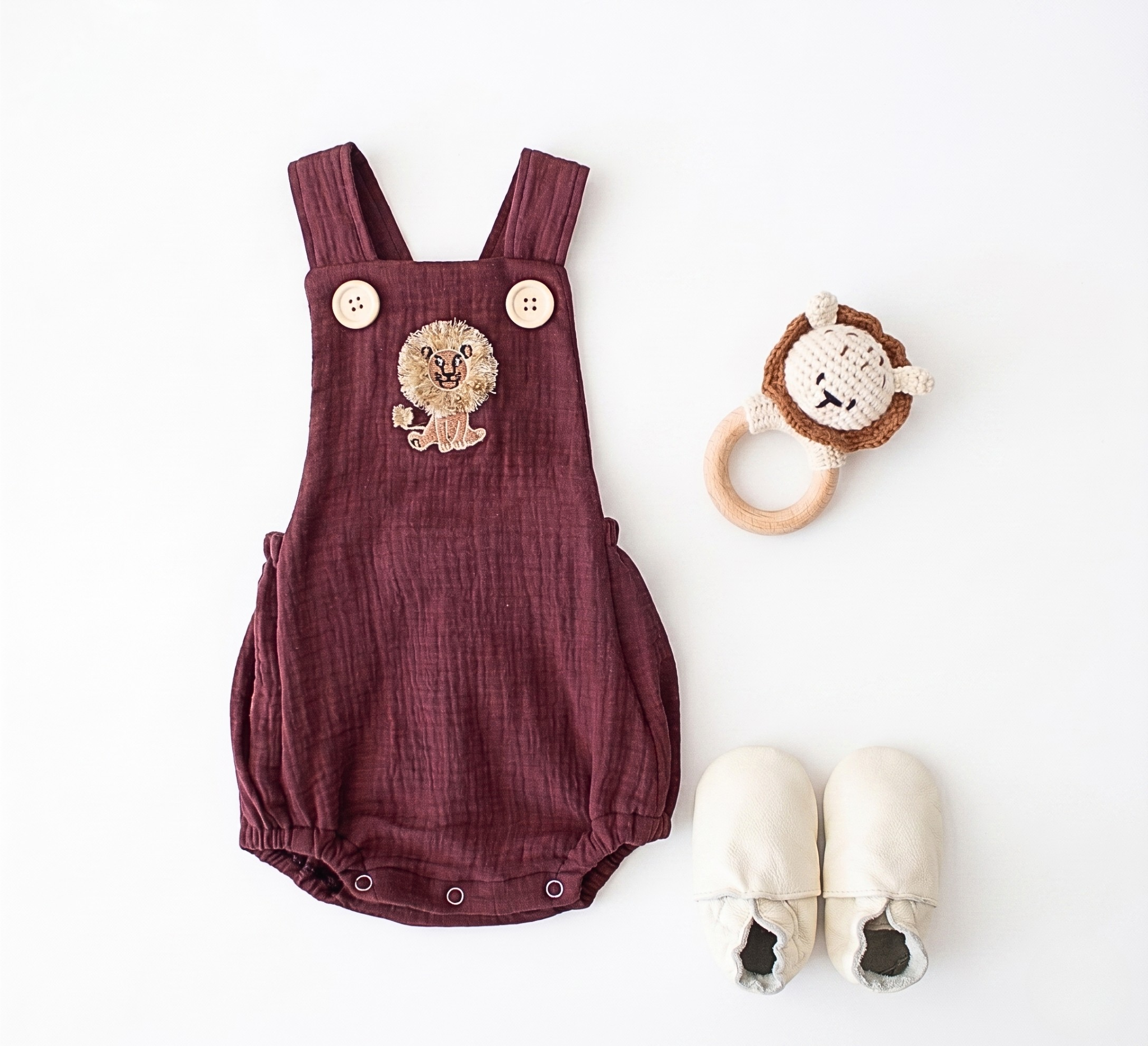 Ruffled Animal Embroidered Muslin Baby Romper | Unisex SA