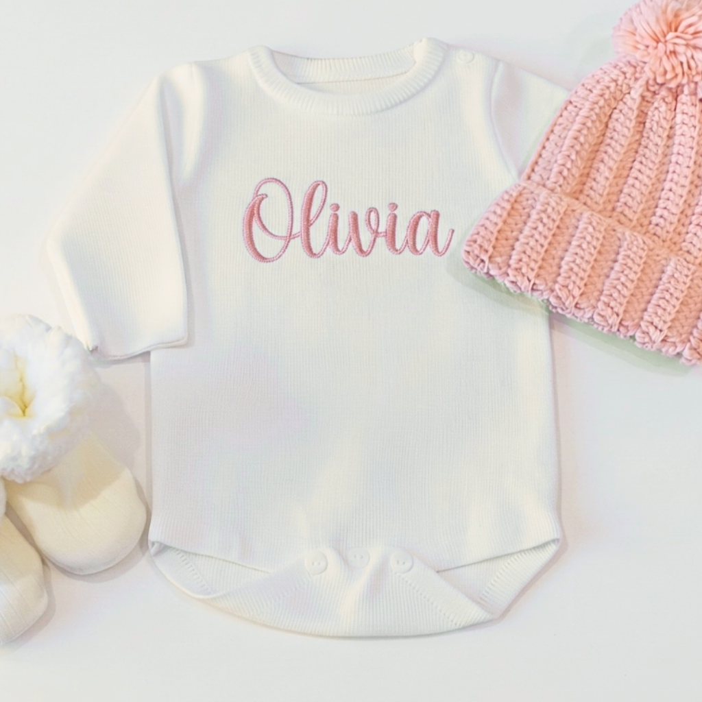 Personalised Baby Name White Knit Romper