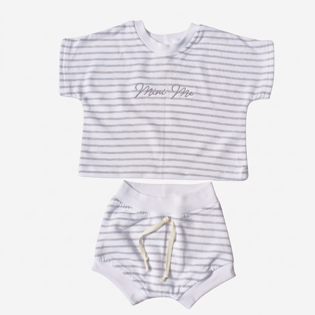 Cotton summer babywear set Mini Me Fun - striped top and shorts set for babies, perfect for summer outings.