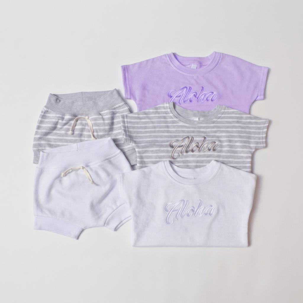 Aloha Keiki Baby Set - Stylish & Comfortable Babywear featuring colorful shirts and shorts for babies.