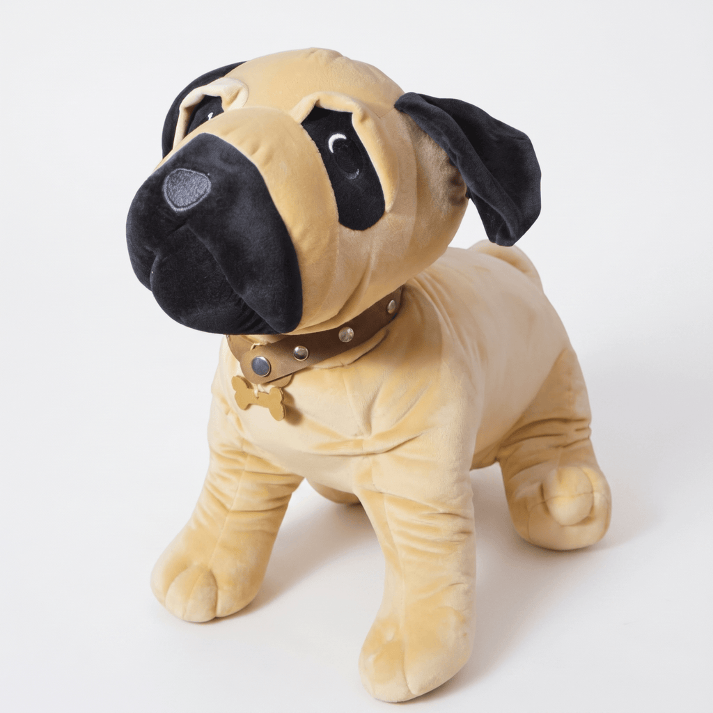 Ruffus with Personalised Baby Name - plush dog toy with a leather collar for engraving a baby’s name.