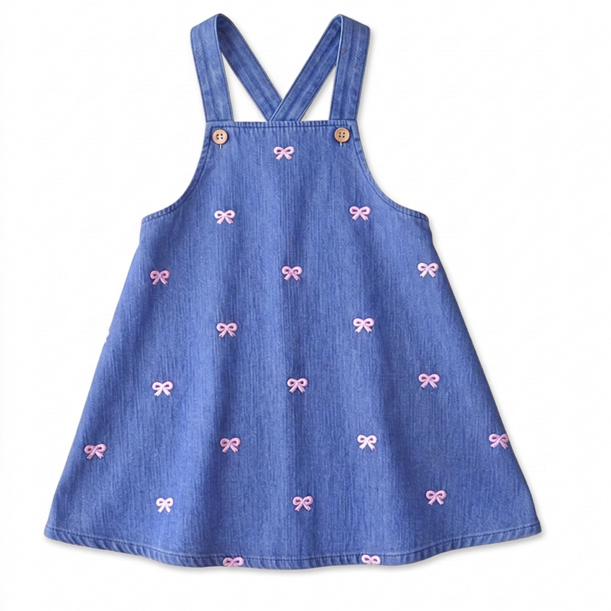 Rivona Bow Embroidered Pinafore Denim Cotton Dress | Baby Girl Dress SA